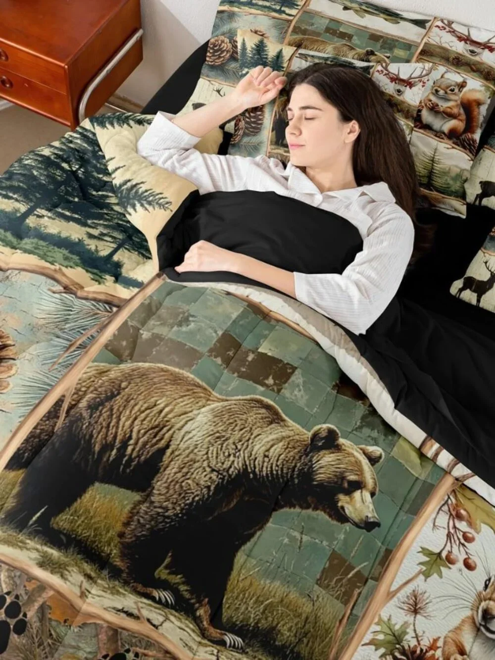 Rustic Cabin Bear Comforter Set with Sheets Queen Size Kids Wild Animal Hunting
